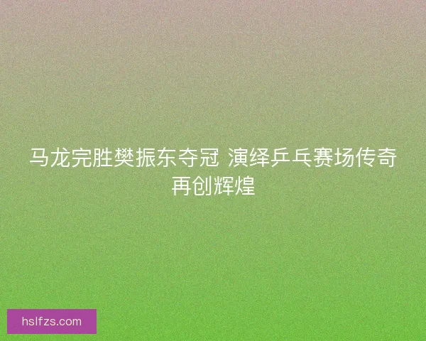 马龙完胜樊振东夺冠 演绎乒乓赛场传奇再创辉煌